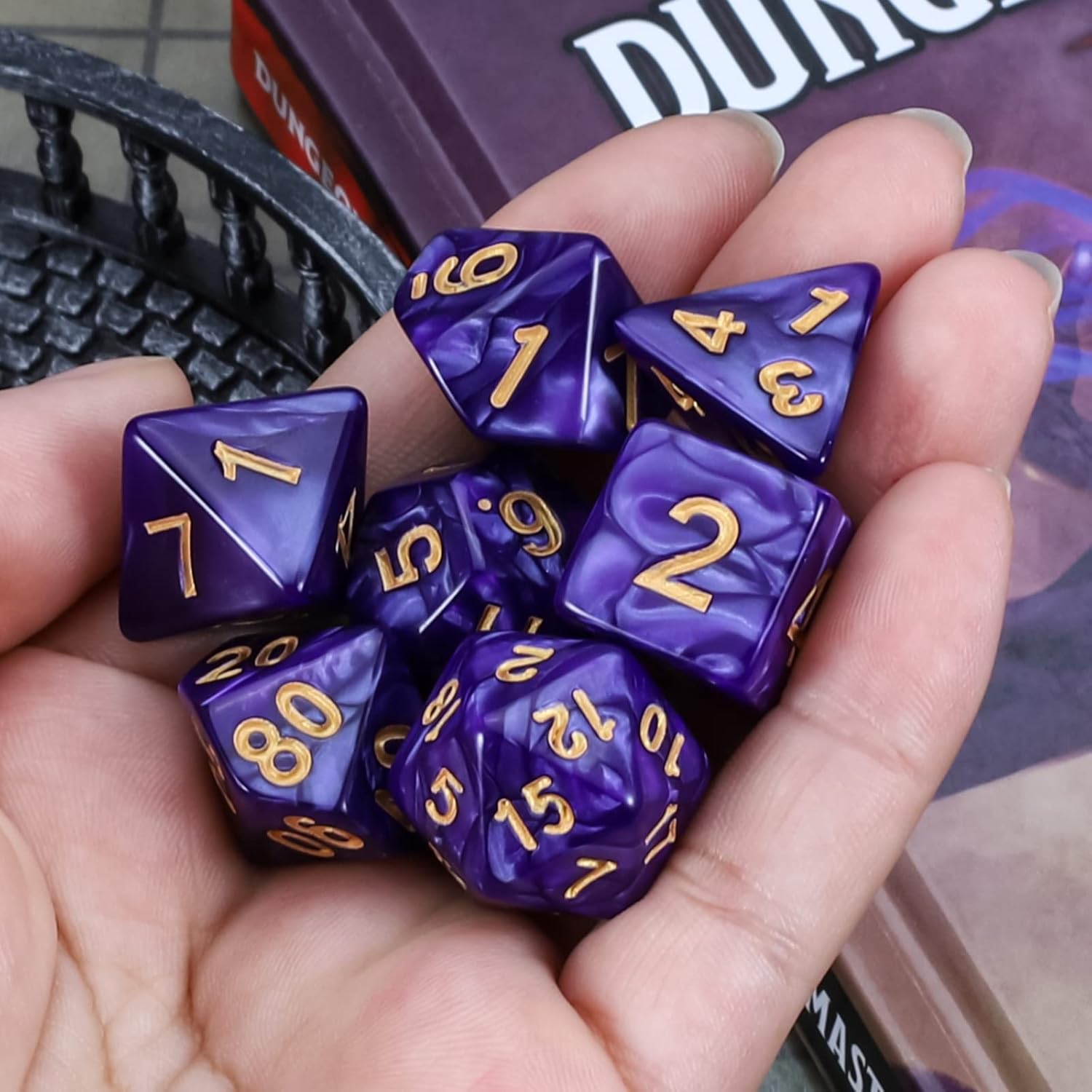 CiaraQ DND Polyhedral Dice Set with Dice Bag for Dungeons and Dragons RPG MTG Role Playing Table Games (Purple)
