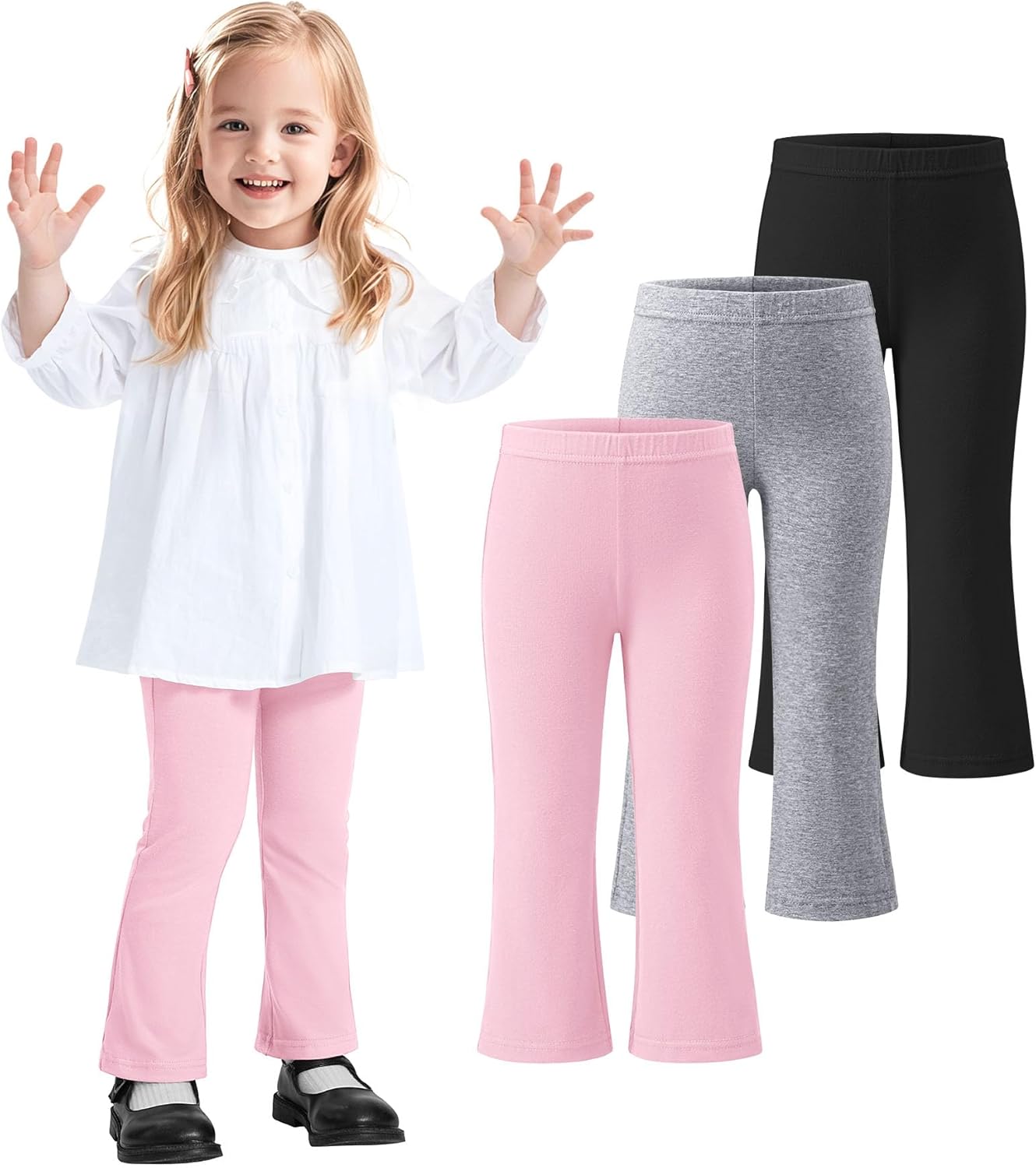 ZUEMET 3 Pack Baby Girls Flare Leggings Toddler Bell Bottoms Pants Infant Girl Soft Cotton Clothes Size 18M-5T