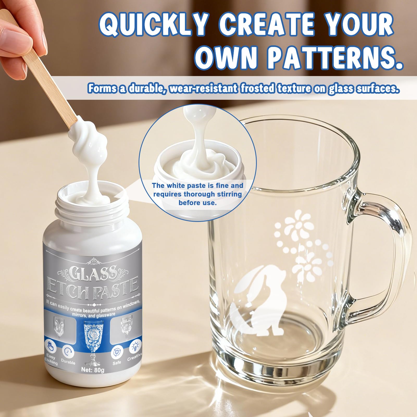 Crema per incisione su vetro, crema per incisioni su vetro, pasta per incisione su vetro, con 4 stencil riutilizzabili, crea bellissimi disegni su superfici in vetro, adatti per finestre, tazze e