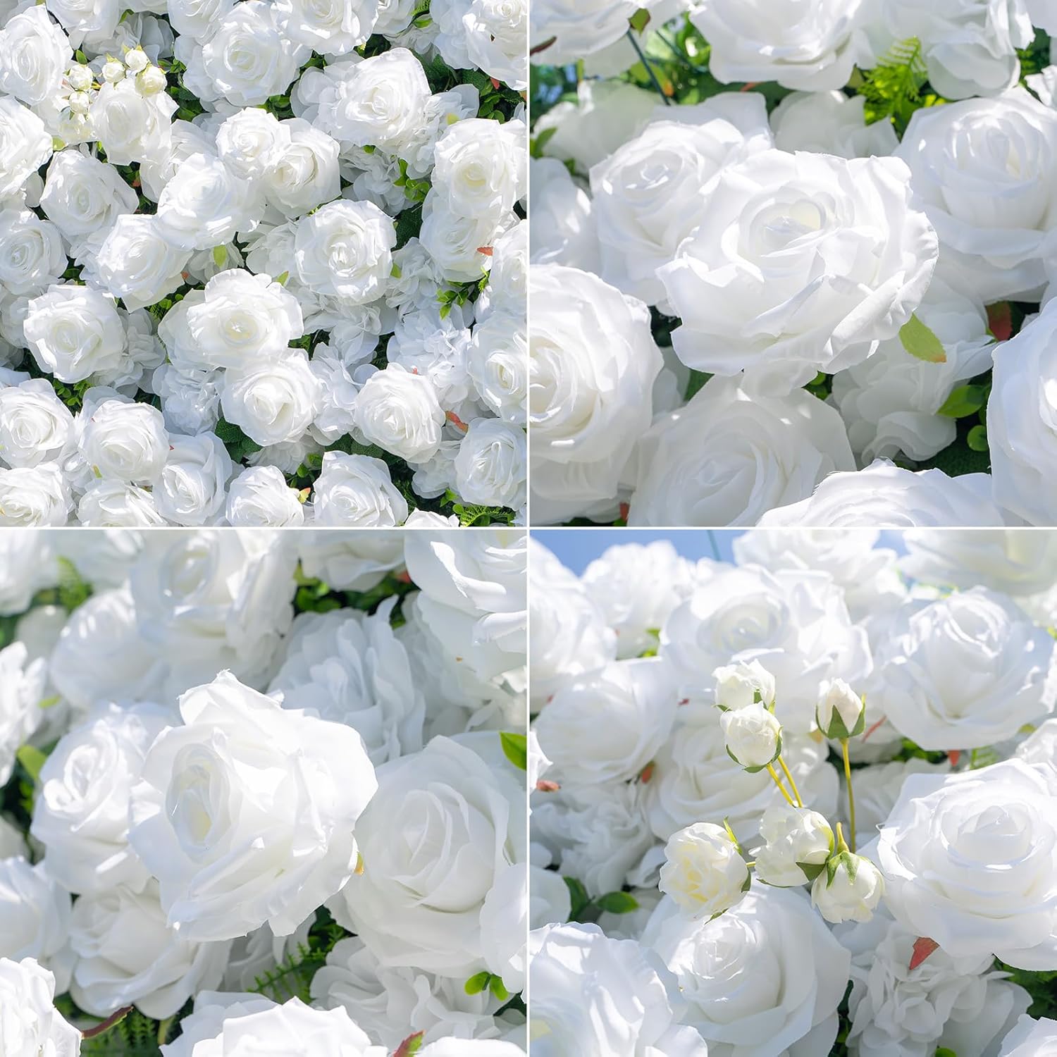Flower Wall Backdrop, Artificial Floral Gorgeous 5D Silk Luxury Floral Backdrop Decor for Wedding Celebrations, Festive Party and Home Decorating, Quick Assembly and Storage, 4ft*8ft, White Rose.