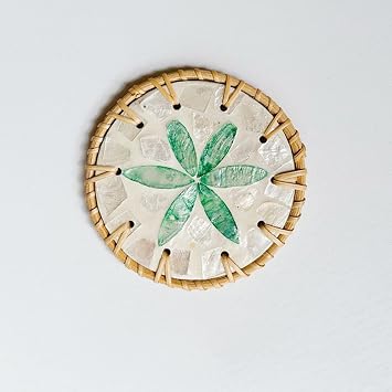 Handmade Shell Mosaic Rattan Coaster Natural Handwoven Decorative Drink Coasters with Coastal Beach Style, Eco-Friendly Table Protector for Cups, Glasses, and Mugs C-03
