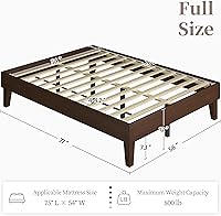 Vista 2 de Yaheetech Base de cama matrimonial con plataforma de madera maciza natural con soporte de listones de madera, espacio debajo de la cama de 12 Nogal