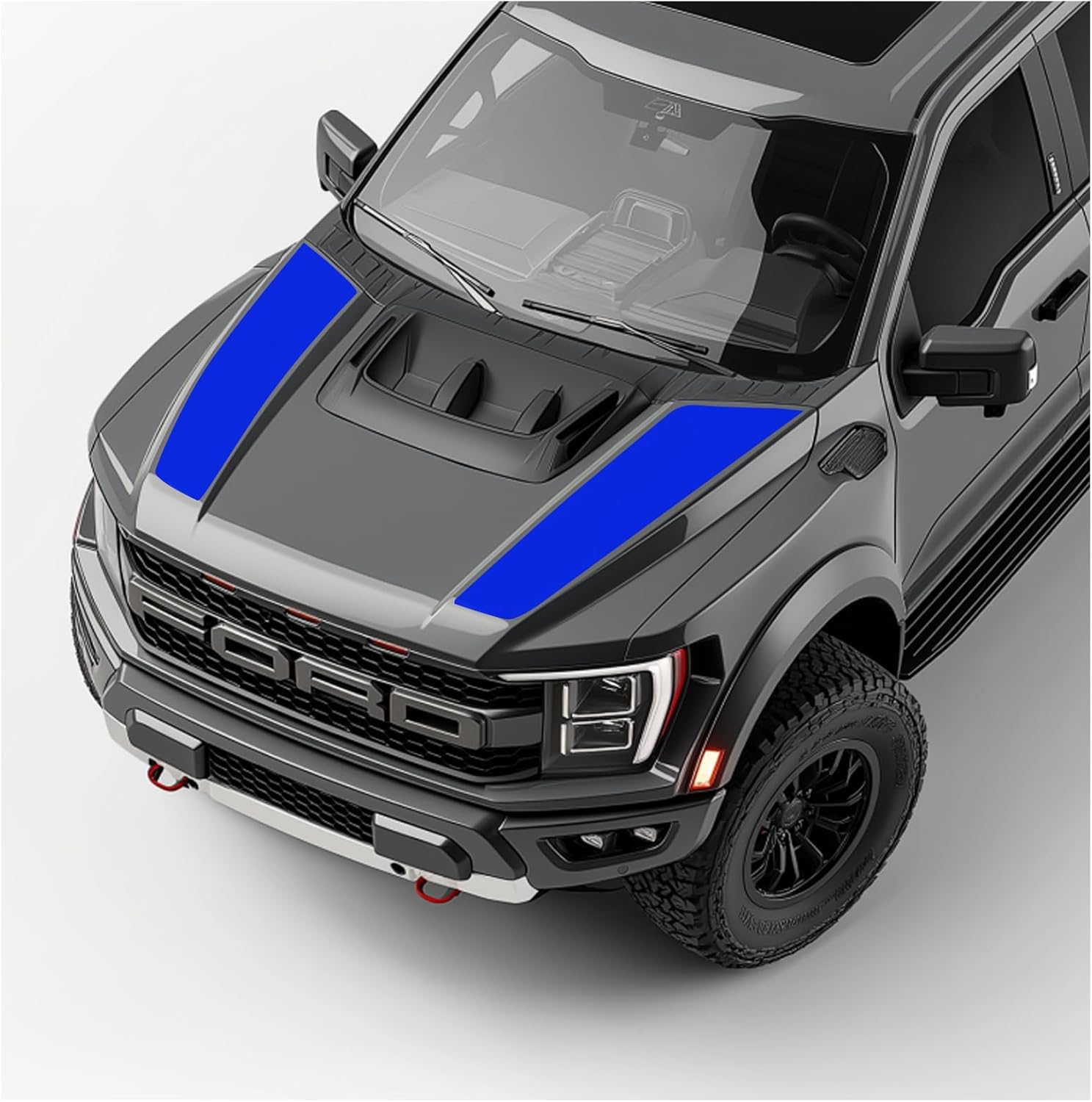 Hood Blackout Racing Stripes Vinyl Decal Sticker Kit- Compatible with Ford F150 Raptor 2021-2025 and up (4, Matte Black)