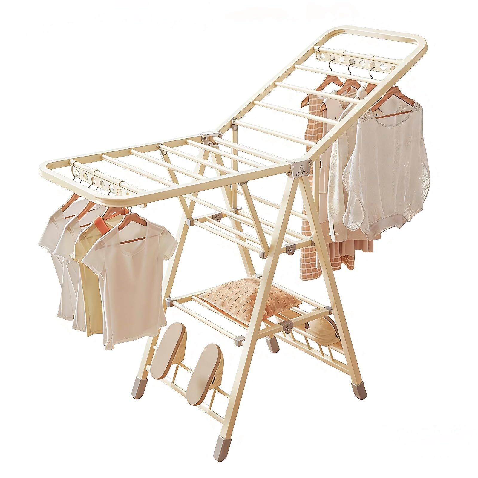 Stendibiancheria pieghevole a 3 livelli, altezza regolabile con scarpiera, stendibiancheria autoportante per interni, per camera da letto, soggiorno, balcone