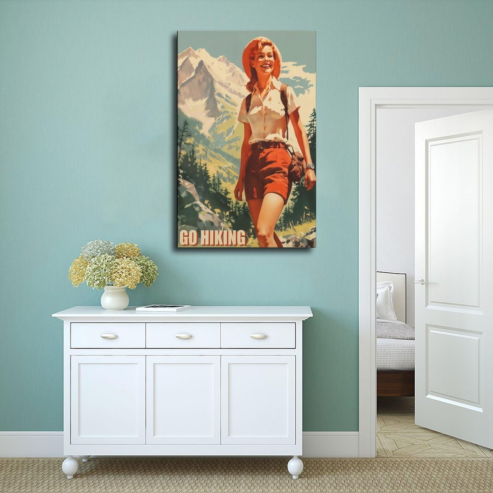 WJWART Wander-Poster im 60er-Jahre-Stil, Vintage, Camping, Leinwand, Schlafzimmer, Dekoration, Landschaftsdekoration, Geschenk, 50 x 75 cm