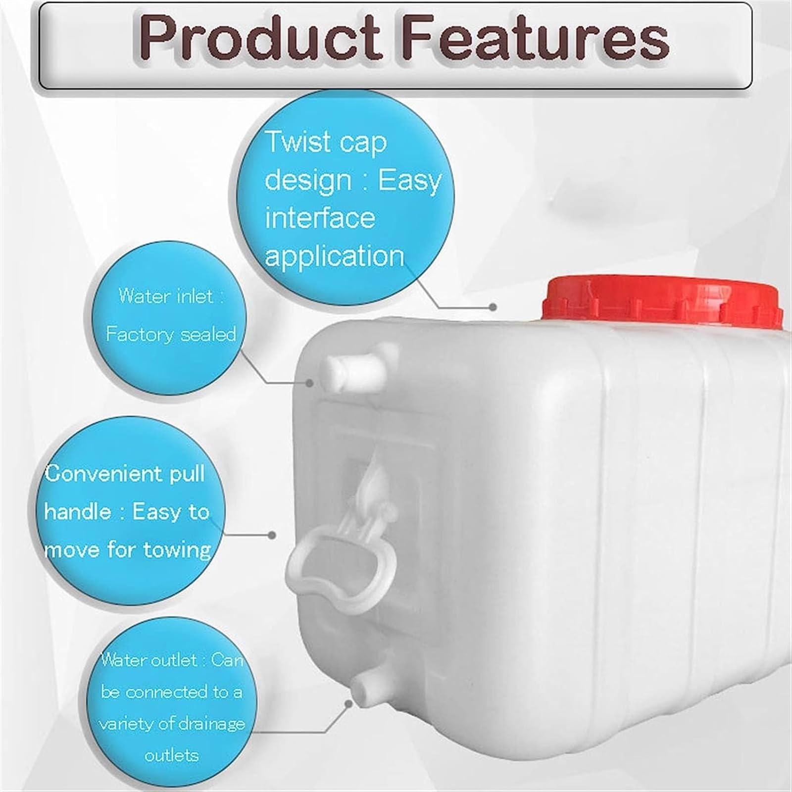 Contenitori d'Acqua Contenitore Orizzontale Portatile Stoccaggio dell'Acqua Botti Pioggia Raccogliere L'acqua Piovana Contenitore for Barile d'Acqua Emergenza Serbatoio con Rubinetto Bianco