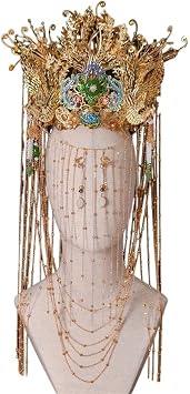 Vintage Chinese Bridal Gold Phoenix Crown Long Tassels Ancient Brides Headpiece Wedding Jewelry Hair Accessories
