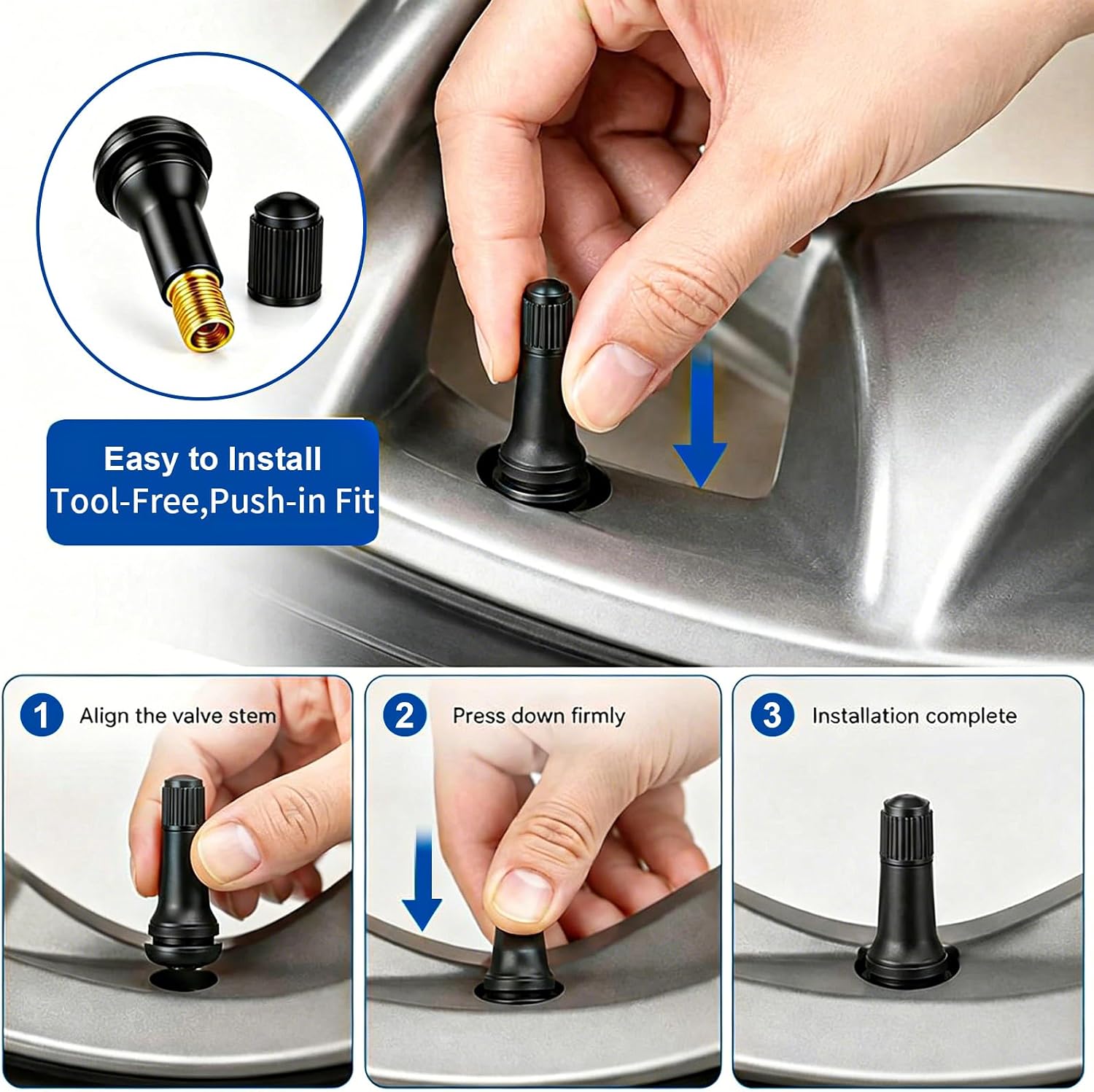 JUSTHERE 8 Pcs TR412 Rubber Snap-in Tire Valve Stems, Black Tire Valve Stem for Tubeless 0.453 Inch 11.5mm Rim Holes on Standard Vehicle Tires