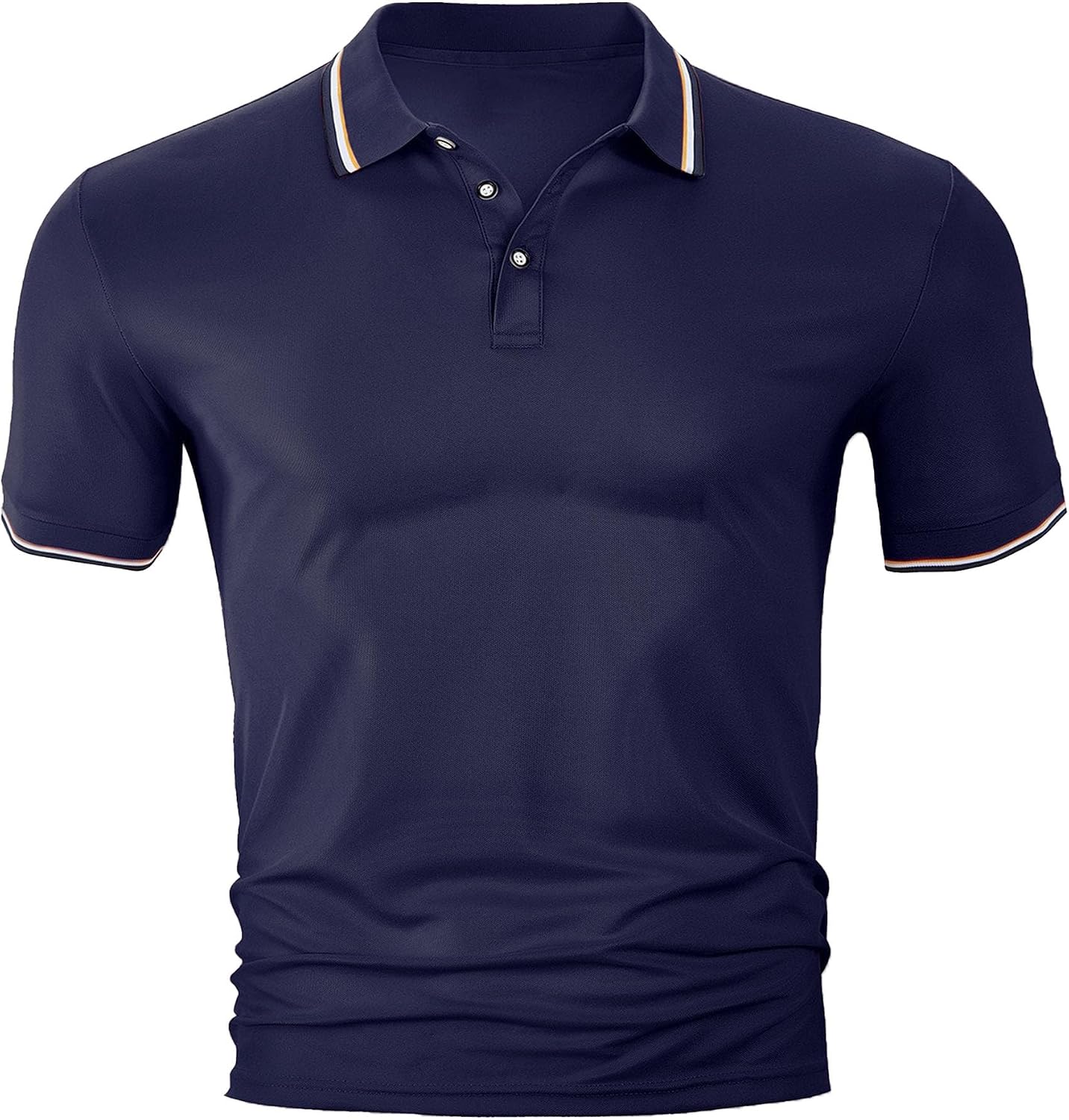 Men Dual Stripe Trim Lapel Polo Shirt Short Sleeve Business Casual Top | Button Placket, Striped Collar & Cuffs, Casual Wear, Slim Fit, Lightweight Fabric