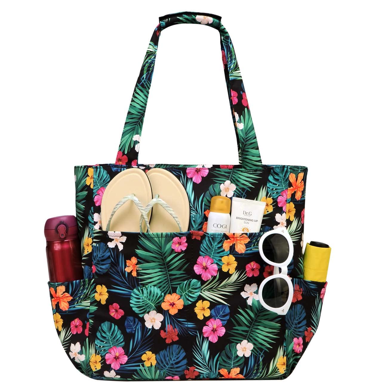 Kasgo Bolso Playa Mujer, Bolsa Playa Grande XXL Familiar Bolsa de Viaje Impermeable Bolso de Mano Verano Plegable Bolso Shopper Beach Tote Bag para Playa/Viajes/Diario, Flores