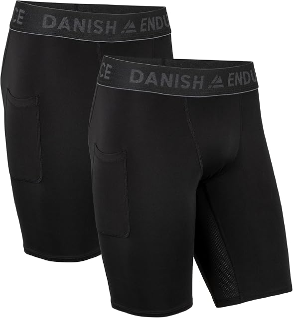 DANISH ENDURANCE Męskie Kompresyjne Spodenki Sportowe, Krótkie Szorty Treningowe, na Siłownię, 2-PACK