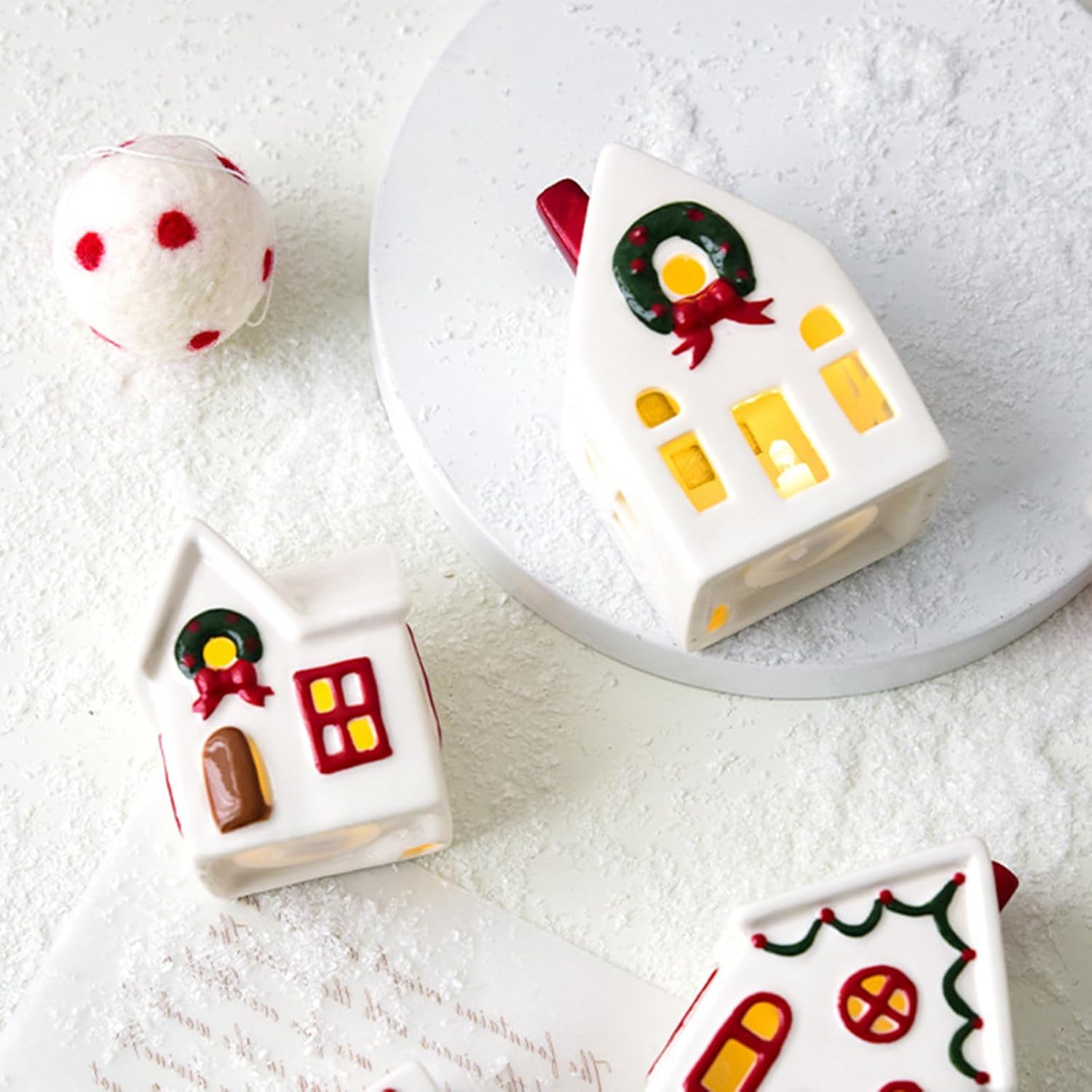 Festival Ceramic House Holders Battery Powered Christmas Decoration Winter Display Gift Cottages Houses Ceramic Holders