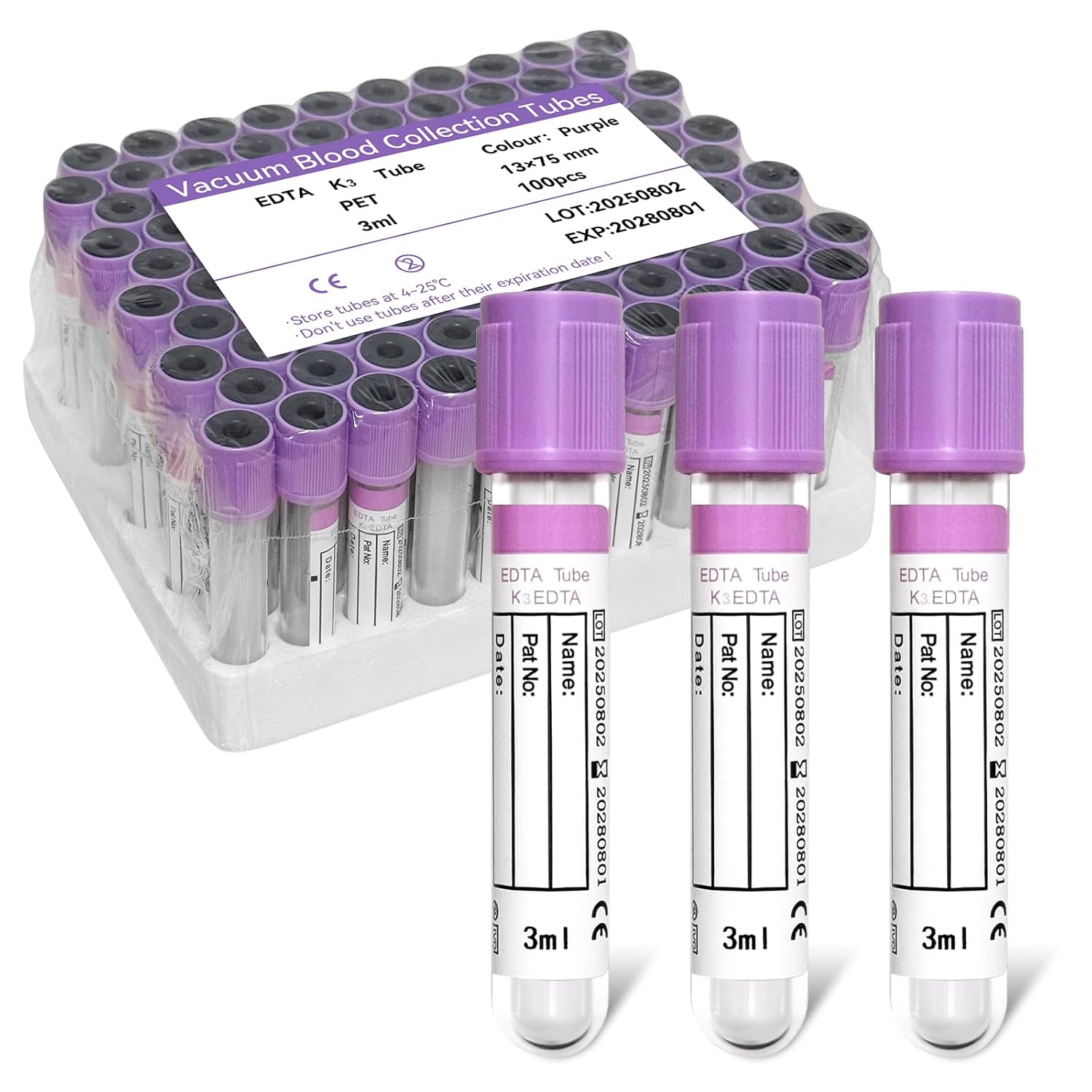 100 Pack/Box Sterile Vacuum Test Tubes – Disposable Laboratory Tubes for Vet (Plain Tube, 10ml)