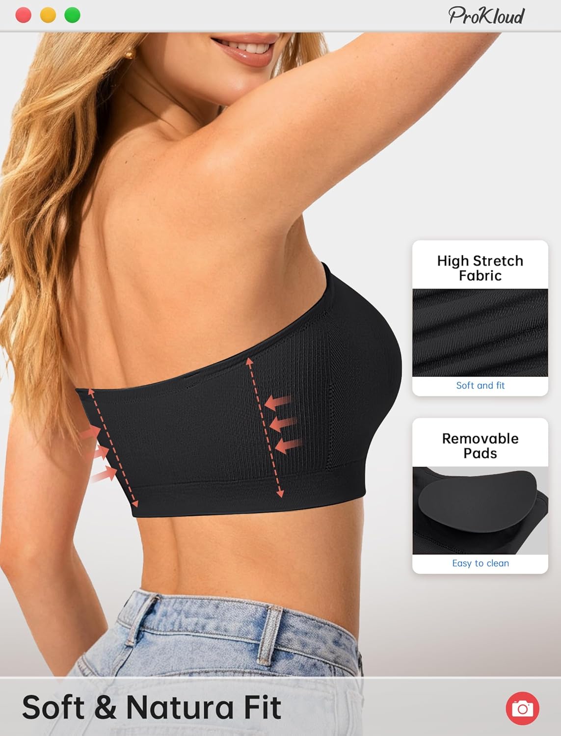 Strapless Push Up Bras for Women Wireless Bandeau Bra Non-Slip Silicone Tube Top Padded Convertible Bralette - Image 2