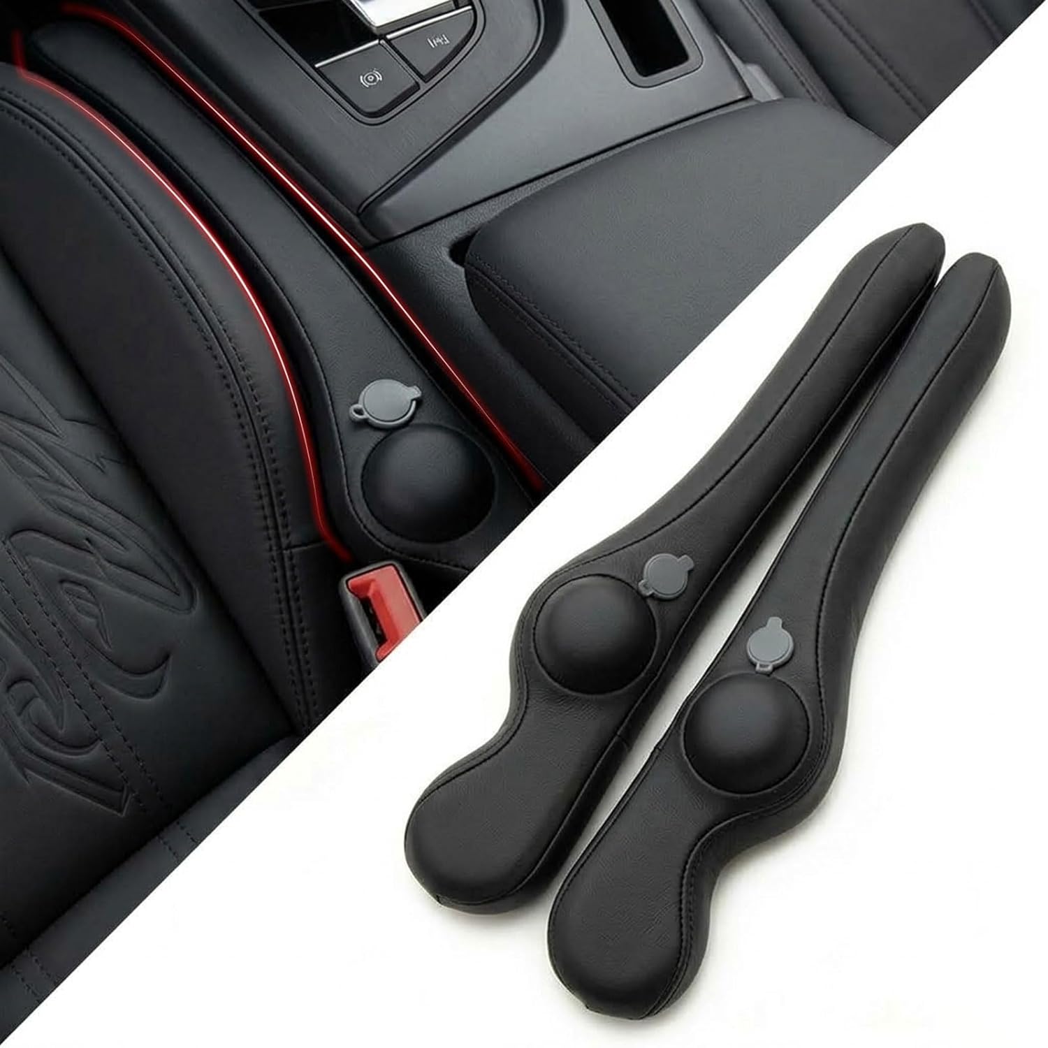 Inflatable Car Seat Gap Filler Strip - 2Pcs Leather Foldable Seat Gap Plug Blocker,Stop Dropping Items,Soft Interior Accessories for All Cars (Black)
