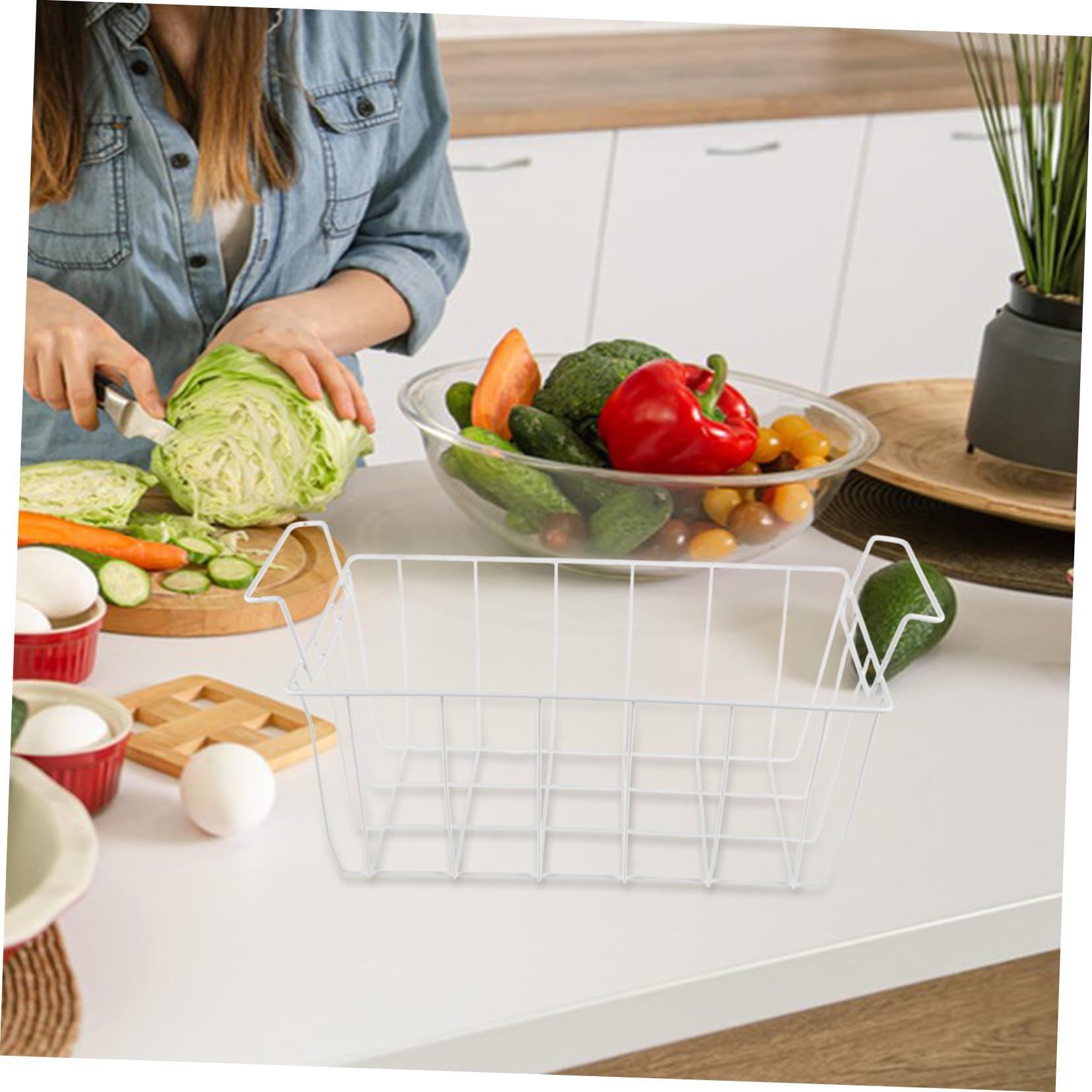 VALICLUD Cestas de Alambre para Congelador Horizontal Cesta de Acero Resistente Compatible Refrigerador Contenedor de Almacenamiento para Hogar y Cocina Organizador Colgante para Alimentos