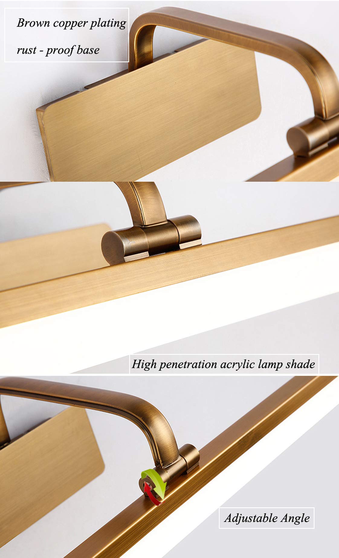 Luce specchio bagno, Lampade parete LED con interruttore, Luci specchio LED vintage Dimmerabili su apparecchi illuminazione specchi impermeabili Luce il trucco Luce anteriore specchio