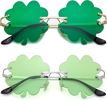 Hycredi St. Patricks Day Irish Shamrock Sunglasses Green Four Leaf Clover Leprechaun Costume Glasses
