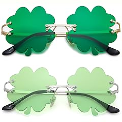 Hycredi St Patricks Day Irish Shamrock Sunglasses Green Four Leaf Clover Leprechaun Costume Glasses