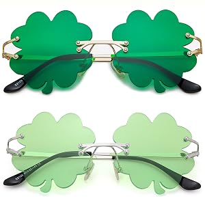Hycredi St Patricks Day Irish Shamrock Sunglasses Green Four Leaf Clover Leprechaun Costume Glasses