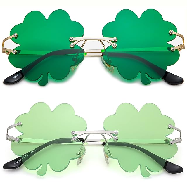 Hycredi St Patricks Day Irish Shamrock Sunglasses Green Four Leaf Clover Leprechaun Costume Glasses