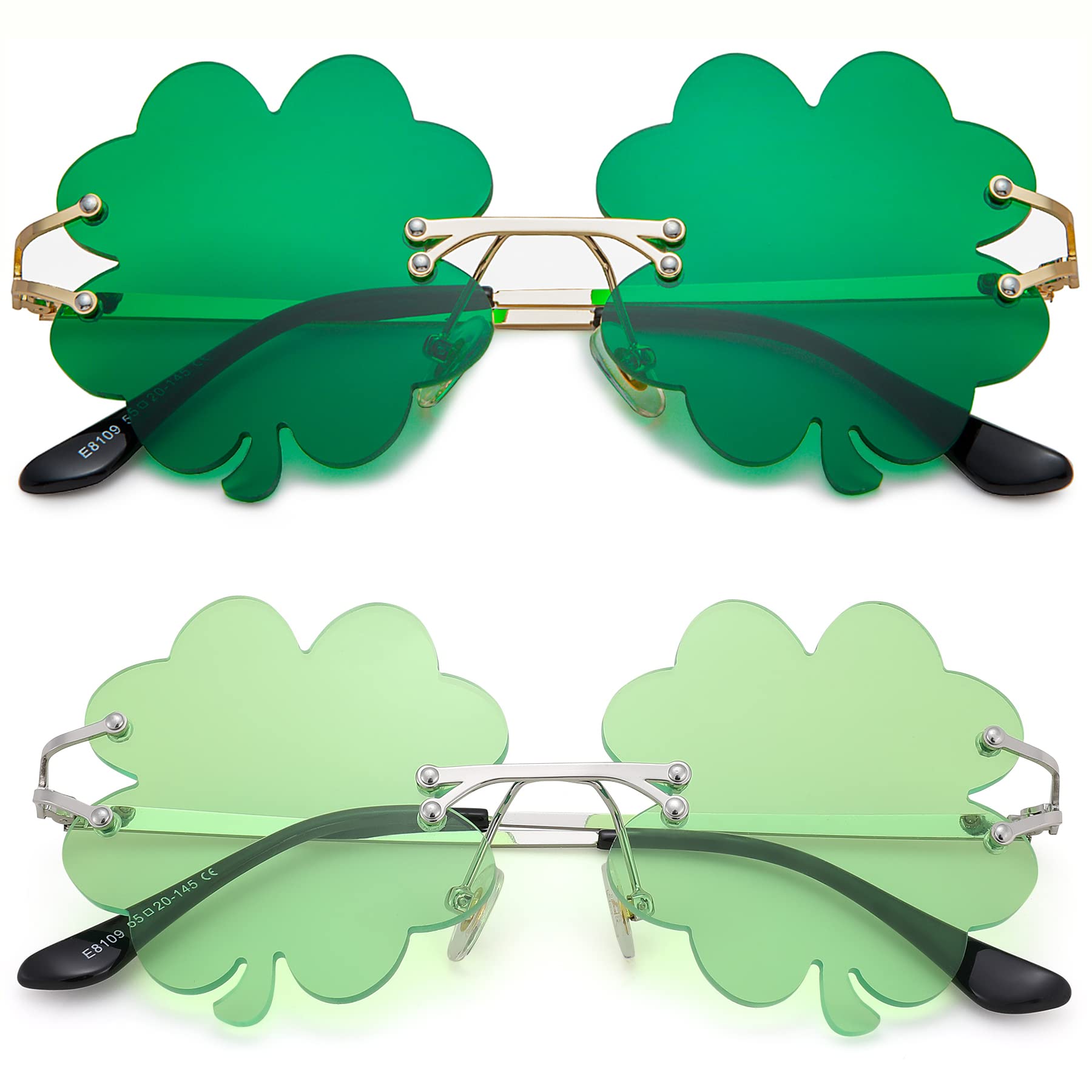 Hycredi St Patricks Day Irish Shamrock Sunglasses Green Four Leaf Clover Leprechaun Costume Glasses