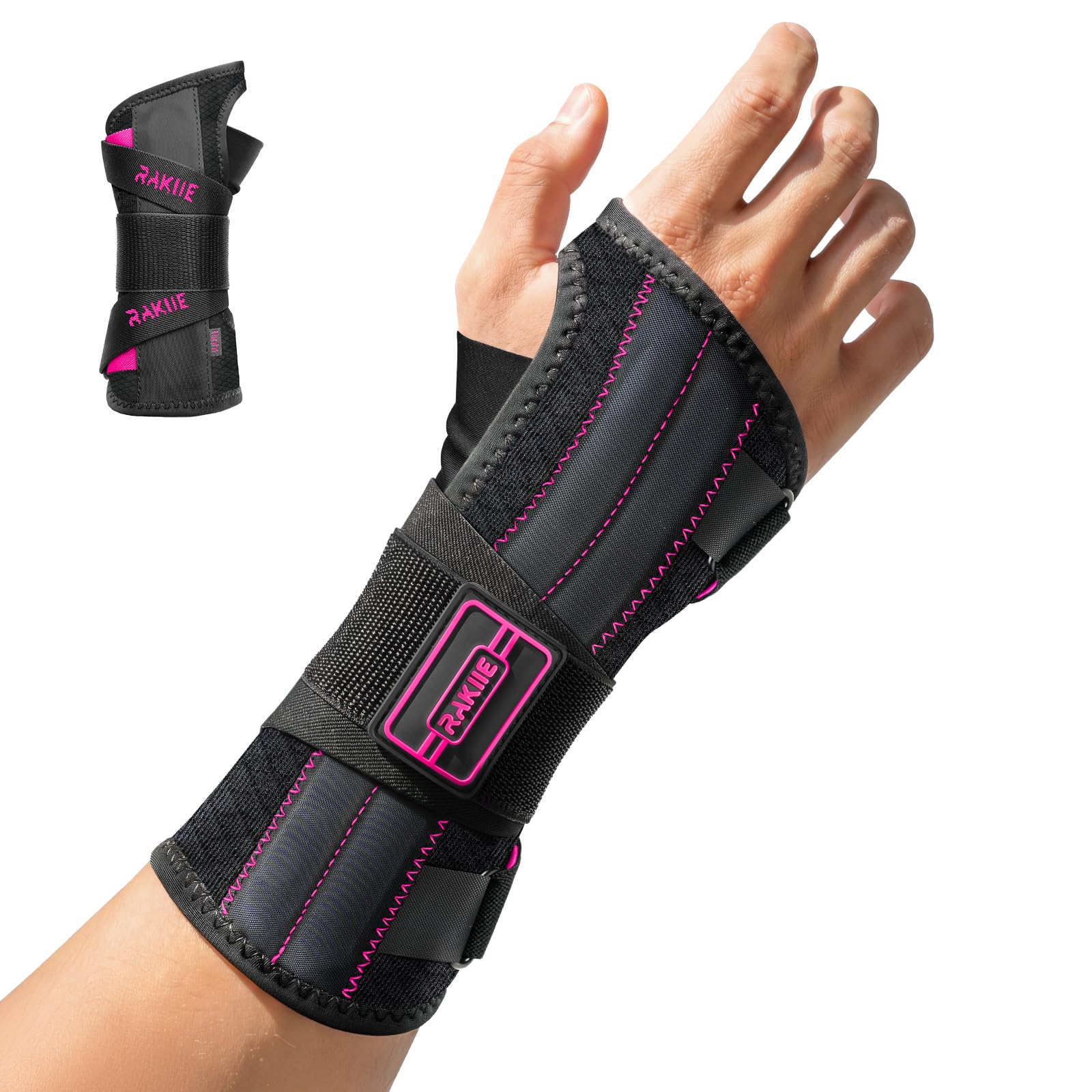 Rakiie Handgelenkstütze, Handgelenk Bandagen Nachtschale für Verstauchung & Zerrung, Handbandage für Damen & Herren (Rechte Hand, S, Rosa)