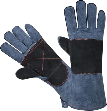 Animal Handling Gloves - 16in, Snake Bite Proof Sleeve with Double Leather Reinforced Padding, Scratch & Bite Resistance Hand Protection Cover for Falconry, Reptile Grabbing, Welding