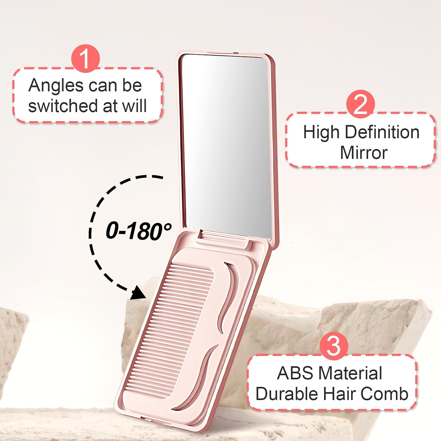 Compact Folding Mirror, 3.9" Small Portable Makeup Mirror for Pocket Purse, Mini Travel Size Foldable Mirrors with Stand for Tabletop, Handheld Mirrors for Women Girls (1 Pack-Pink)