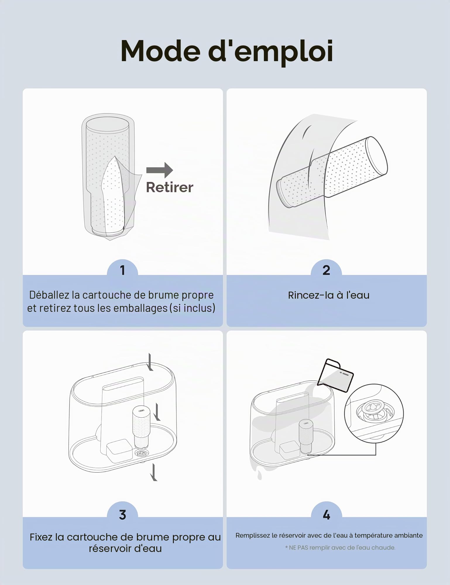 Dreo Lot de 3 cartouches de brume propre pour humidificateurs, compatibles avec humidificateurs Dreo HM311/311S/524/524S/306, réduit l'accumulation de contaminants, brume plus saine, nettoyage plus