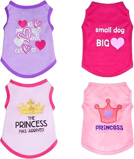 4 Pack Dog Shirts Summer Printed Puppy Clothes Cute Sleeveless Pet T Shirts Dog Clothes for Small Medium Dogs Cats Girl(S)