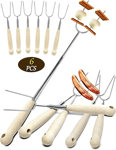 Palitos para asar malvaviscos, palos de 32 pulgadas de largo para hoguera, palos resistentes para perros calientes para fogatas, brochetas