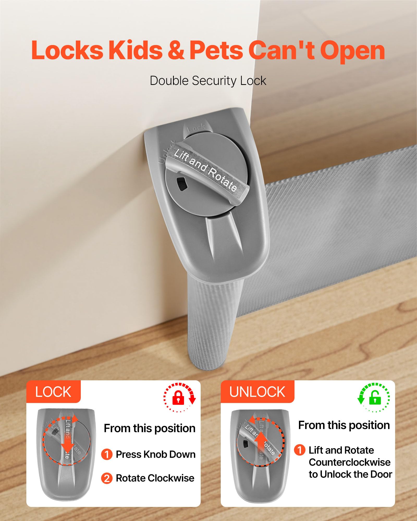 VEVOR Cancelletto Retrattile, Installazione Interna 1450 mm di Larghezza, 980 mm di Altezza, con Strisce in Fibra di Vetro Rinforzata, Impedisce che Si Infilino, Cancelletto in Rete per Cani, Grigio