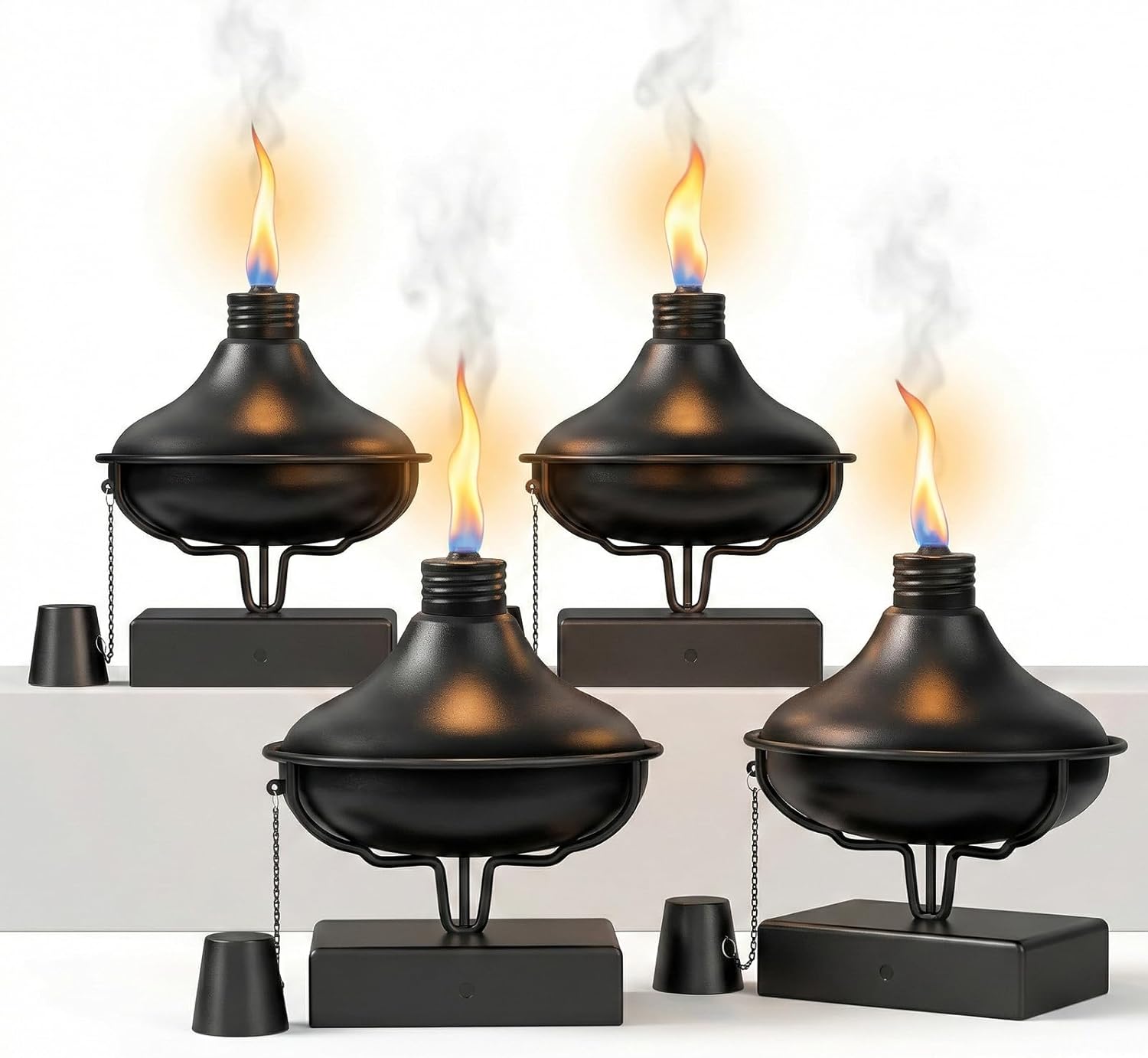 4 Pack Citronella Post Cap Lights, Outdoor Fence Post Cap Torches, 22 oz Outside Citronella Metal Torch for 4x4 5x5 6x6 Posts, for Yard, Deck, Garden, Party Decor