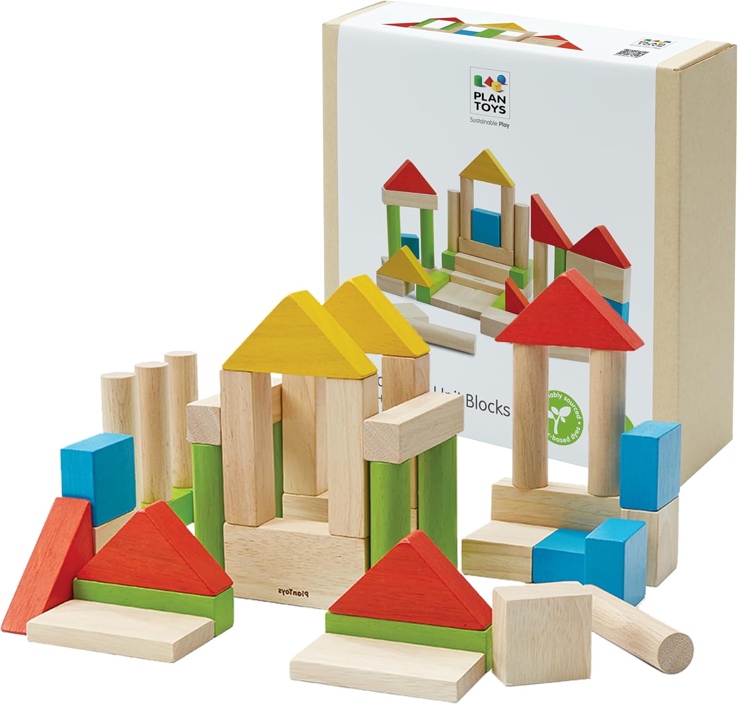 PlanToys® 40 Unit Blocks Wooden Montessori Building and Stacking Toy | Early STEM, Fine Motor, Creativity and Problem Solving Activity | Eco Friendly Educational Open Ended Play Set