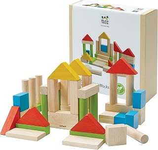 PlanToys 40 Unit Blocks Wooden Montessori Building and Stacking Toy | Early STEM, Fine Motor, Creativity and Problem Solving Activity | Eco Friendly Educational Open Ended Play Set