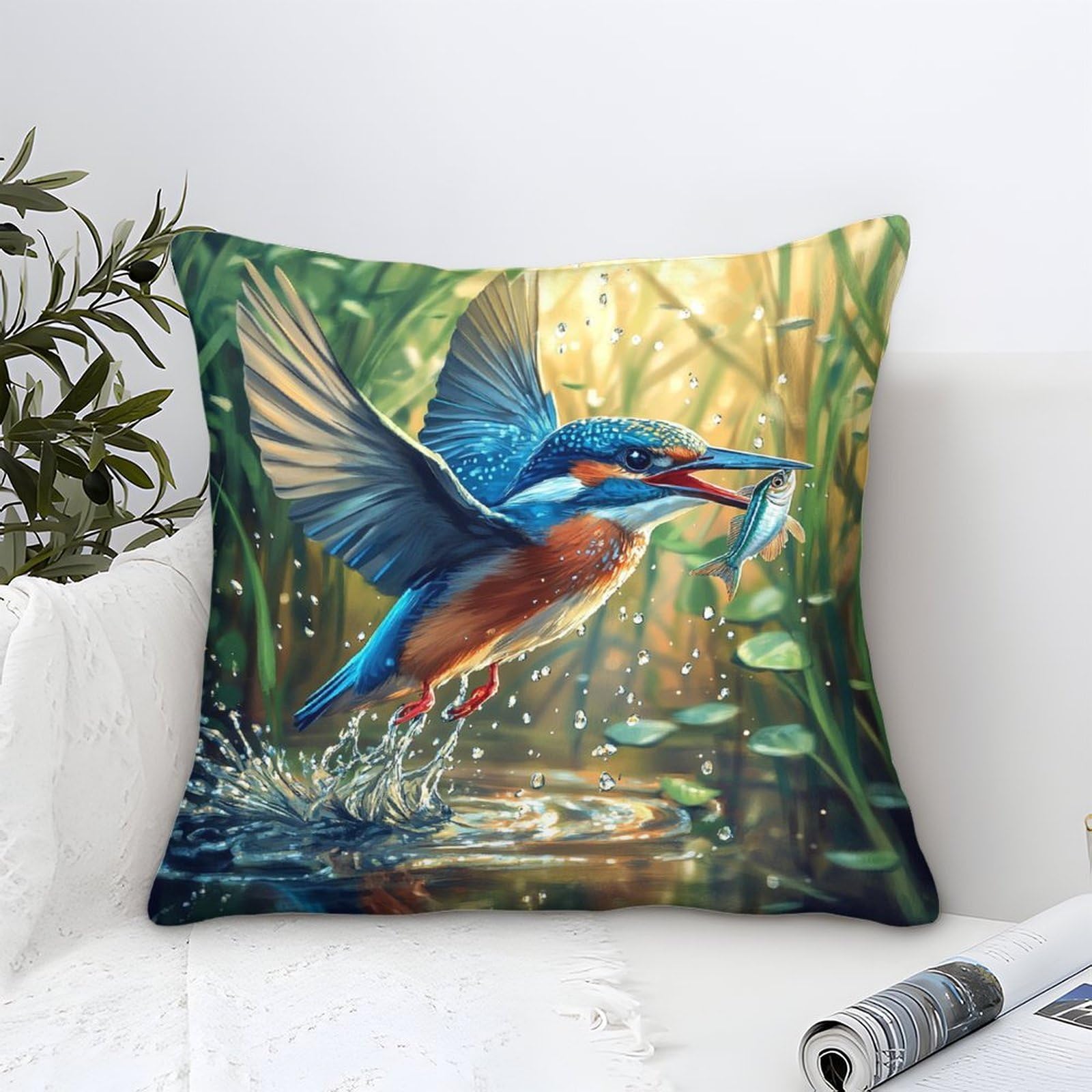 Yyvkpmlxc Style-12 Cushion Cover Kingfisher Modern Art Decorative,Nature Scene Bird Pattern Square Cotton Pillow Case Soft Polyester Pillowcases For Sofa Patio Home Decor 50X50cm