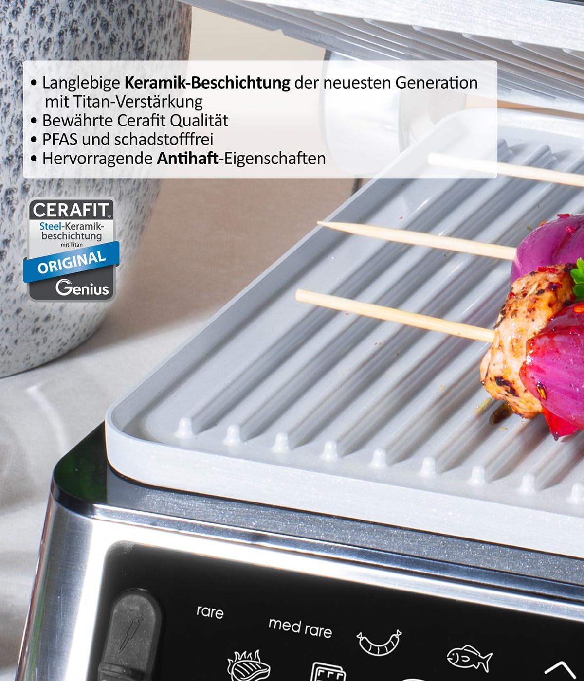 Genius Nicer Dicer Electro + Kontaktgrill Set 38-tlg. Elektrischer Gemüseschneider für Obst, Gemüse & Nüsse inkl. Elektrogrill mit abnehmbaren Antihaft-Grillplatten für Sandwiches & Steak