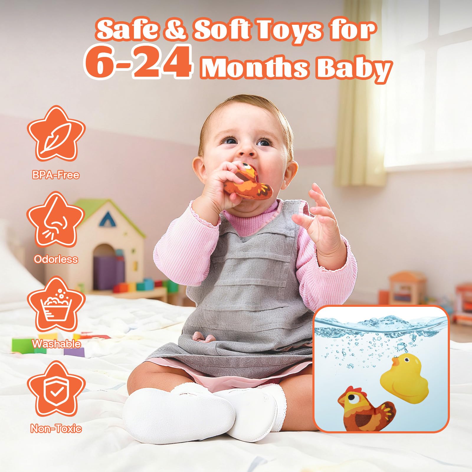 Giochi Montessori Neonato 6-36 Mesi,Fattoria Animali Bambini Giocattoli, con Specchio,6 Peluche Animali,Gioco Educativi Sensoriale,Suoni Regalo Bambina