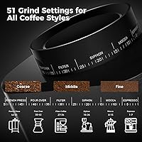 Vista 2 de Burr Coffee Grinder, Electric Coffee Grinder with 51 Grind Settings, Precision Timer, Stainless Steel Espresso Grinder with Anti-Static Design, Easy