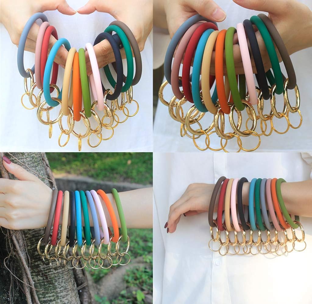 YAKA Silicone Wrist Keychain Circle Bracelet Rubber Bangle Round Keyring Holder at  Women’s Clothing store