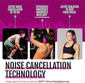 H2O Audio Betty x RIPT Ultra Over-Ear Sport Headphones - 100% Sweatproof Zwift Headphones - Premium Sound Active Noise Cancellation and Transparency Mode, 50-Hour Battery Life