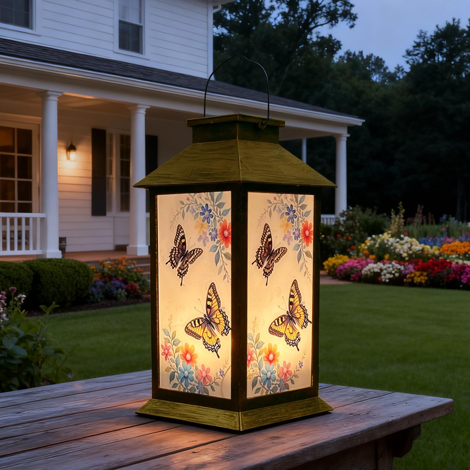 Solar Lantern Solar Outdoor Decorative Lights Unique Butterfly Waterproof Hanging Lantern Gift for Mom and Grandma for Garden Yard (Butterfly)