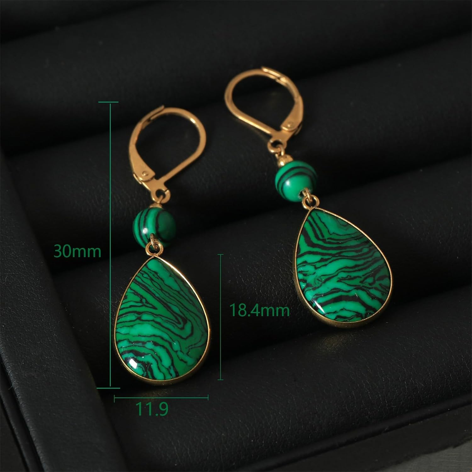 Natural Gemstone Teardrop Lever Back Earrings 18k Real Gold Plated Malachite/Agate/Turquoise Drop Earring Jewelry Mother's Day Birthday Gift for Women