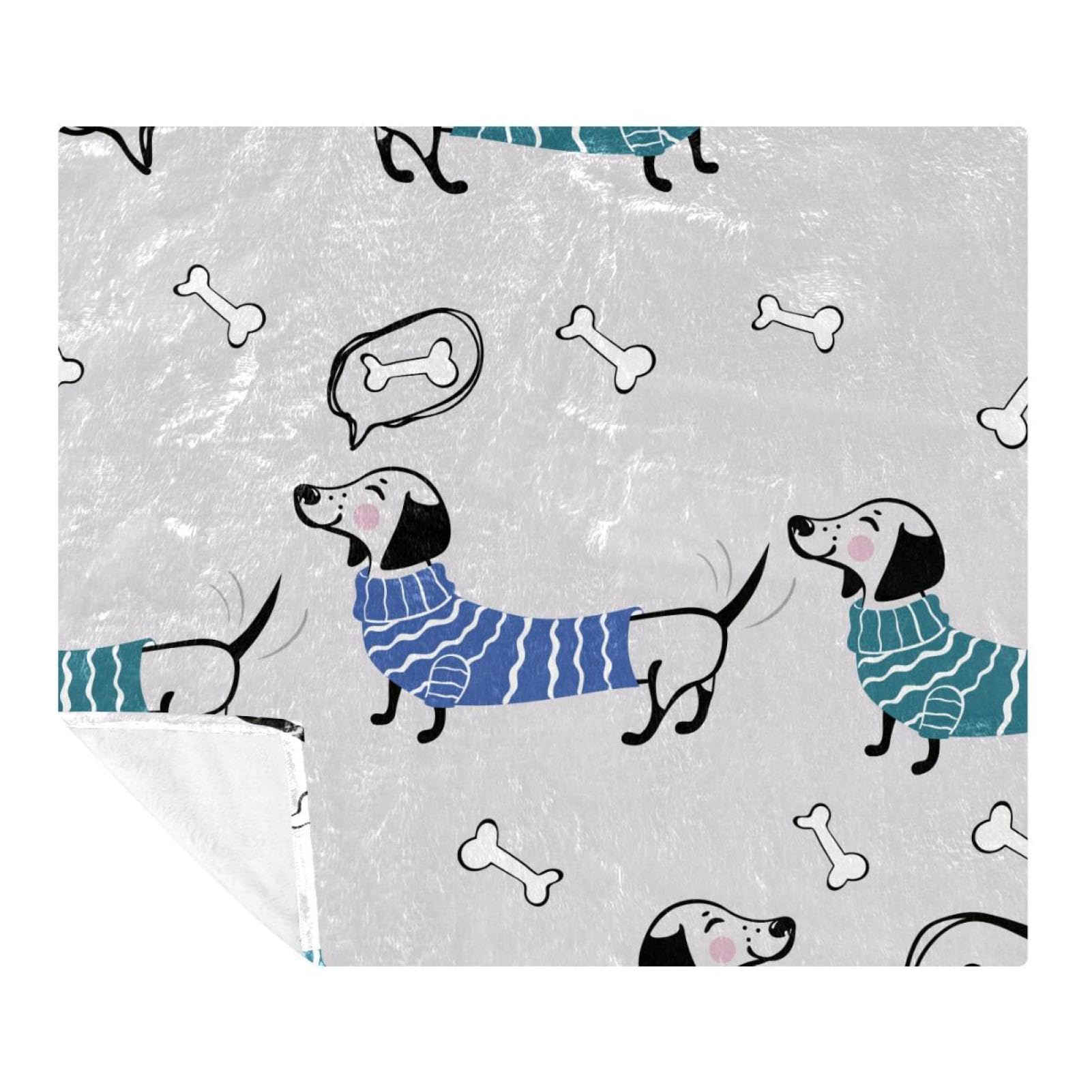 Couverture microfibre légère et thermique 150x130 cm à imprimé teckel ultra doux