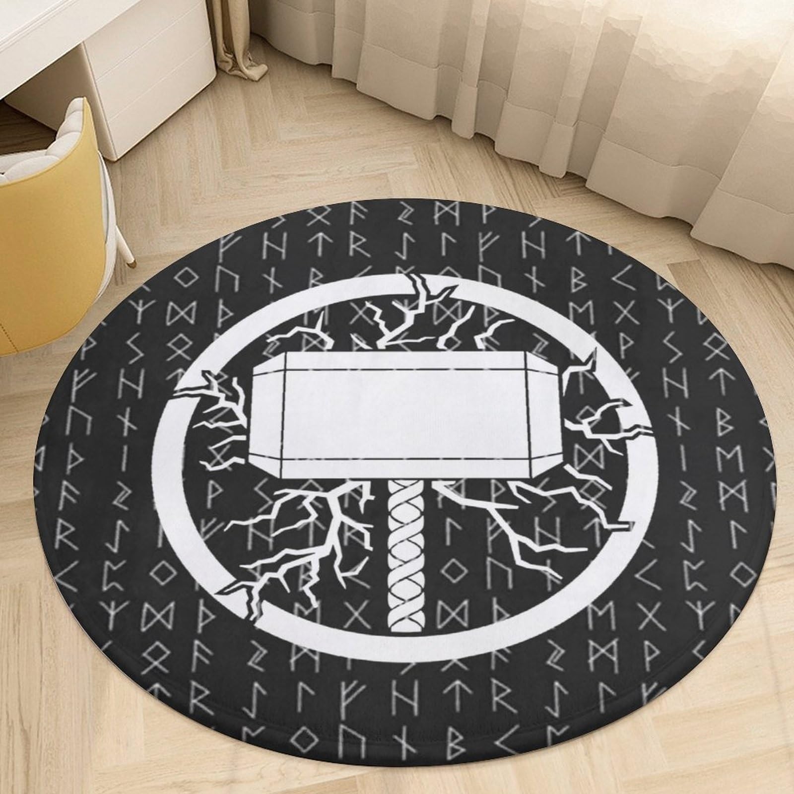 Tapis de décoration viking rond en flanelle idéal pour créer un coin lecture cosy
