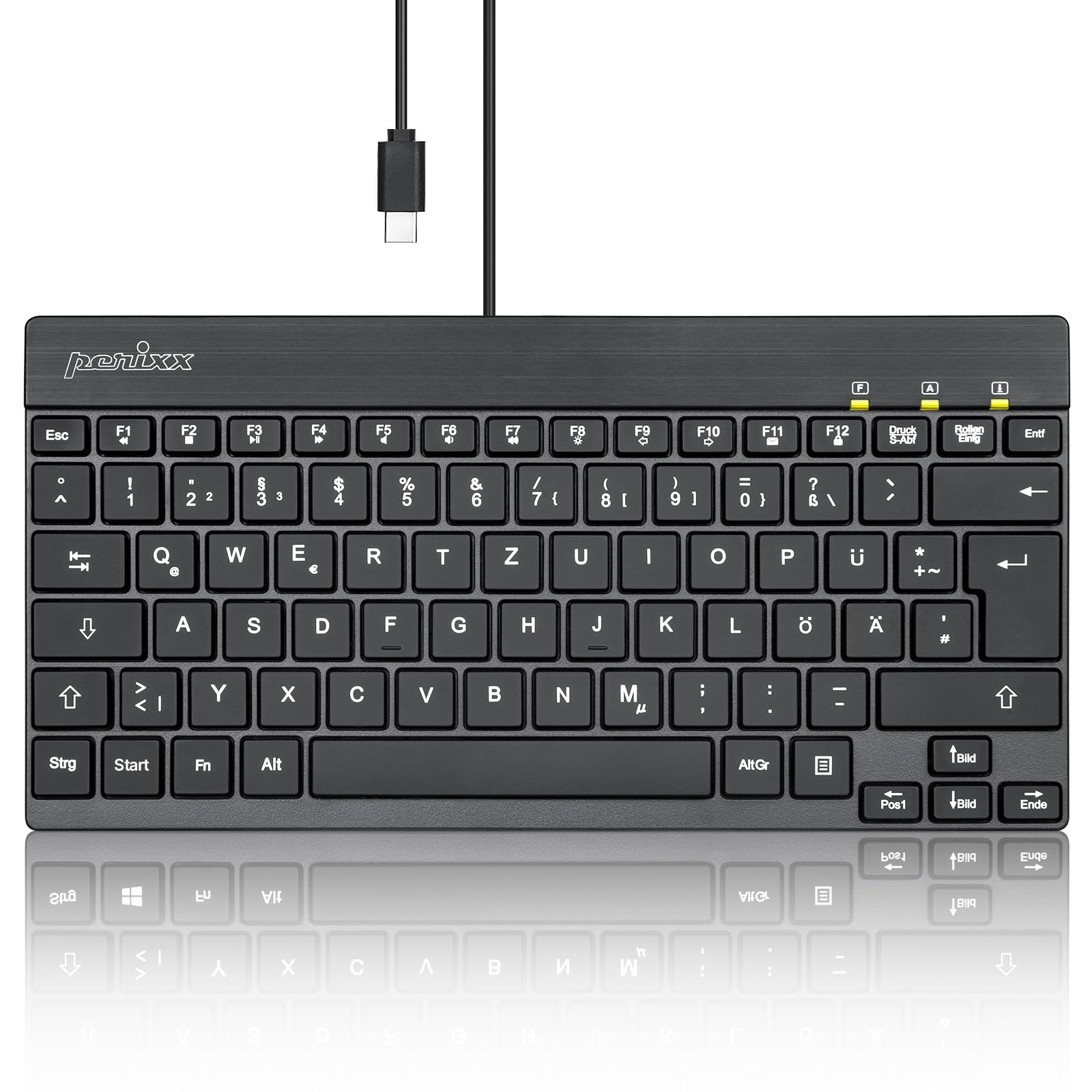 Perixx PERIBOARD-426C Kabelgebundene Mini-Tastatur mit niedrigem Profil, Kompaktes Design, 1,5 m USB-C-Kabel, Deutsches QWERTZ-Layout