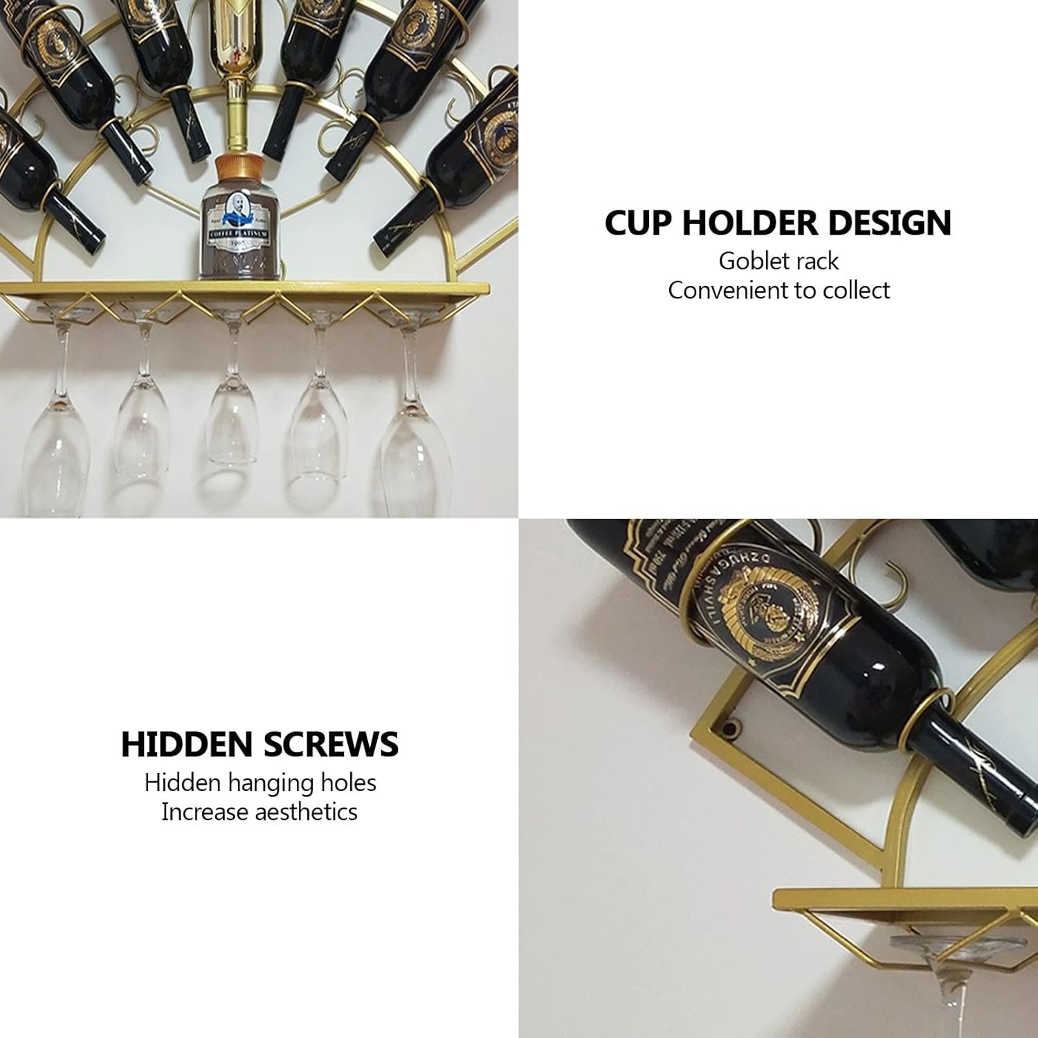 Industrial Wall-Mounted Wine Rack - Modern Living Room Wine Glass Holder & Large Capacity Wine Bottle Storage - Stylish Home Bar & Kitchen Wall Décor