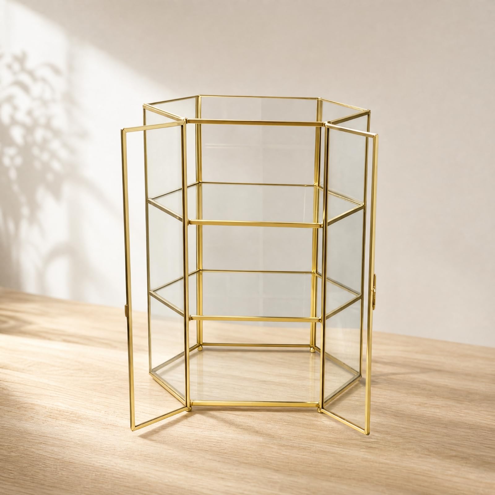 Colcolo Maquillaje Multiusos Organizador Hexagonal Vidrio y Metal Compacto para Baño, Plateado