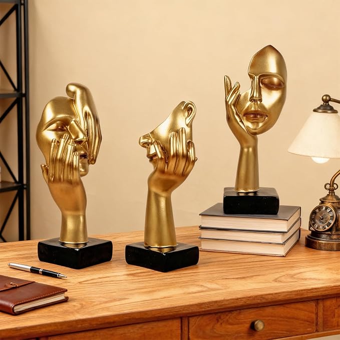 3 Figuras Pensador Resina Moderna Decoración Hogar Dorado miniatura 6